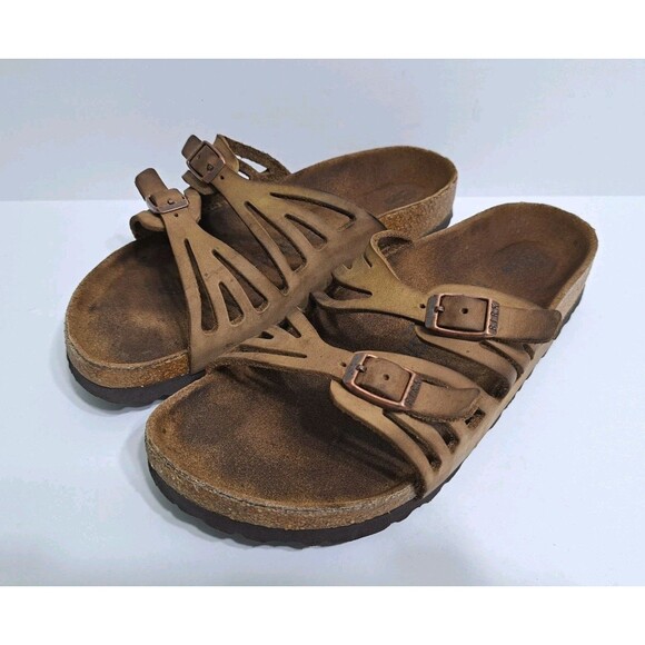 Birkenstock Granada Leather Sandals Brown Womens Size 8 39 Strappy Buckle - Picture 1 of 10